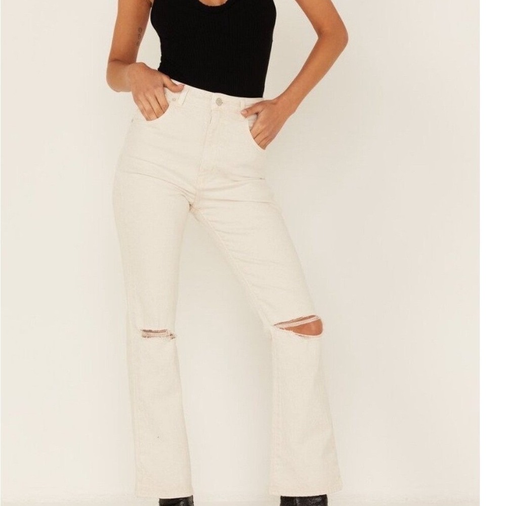ROLLAS Jeans Womens High Rise Straight Leg‎ Distressed White Size 24